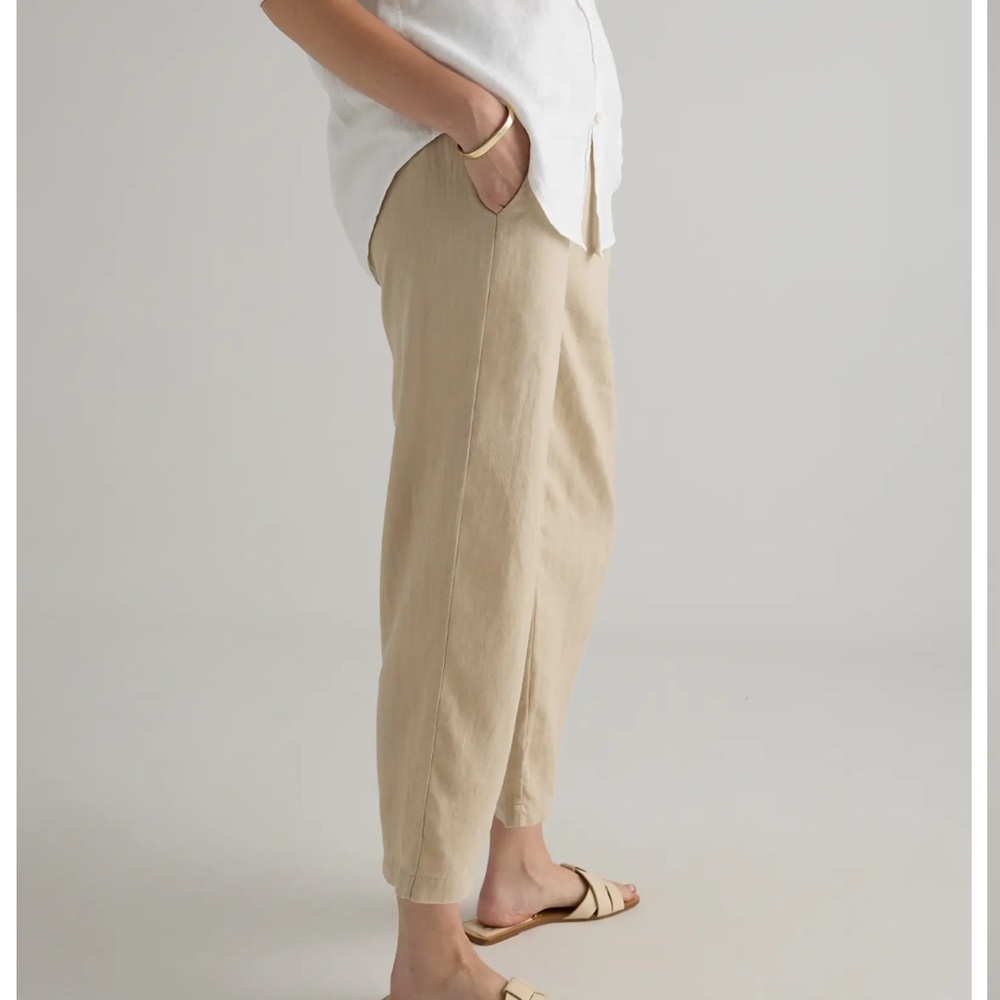 Quince 100% Linen Pants Small Beige Tan | Elastic Waist | NWT - Picture 5 of 10